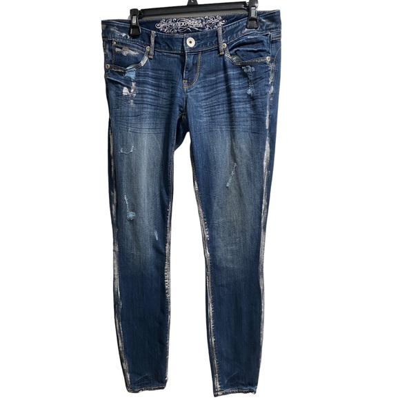 Express Jeans Zelda Slim Fit Ultra Low Rise Jean Legging sz.6‎ Distressed Silver - Picture 1 of 12